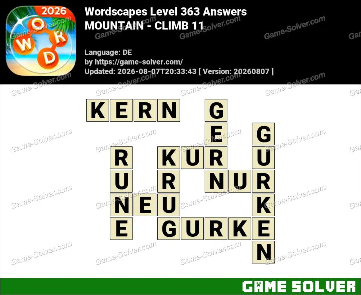 Wordscapes Deutsche Level 363 Answers — MOUNTAIN - CLIMB 11