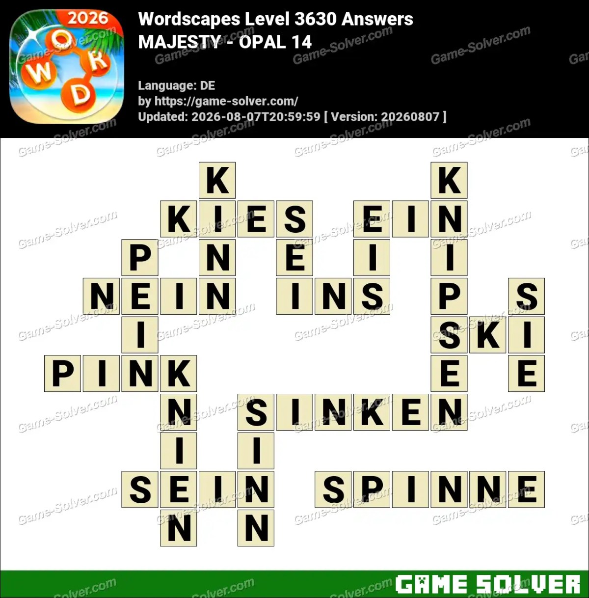 Wordscapes Deutsche Level 3630 Answers — MAJESTY - OPAL 14