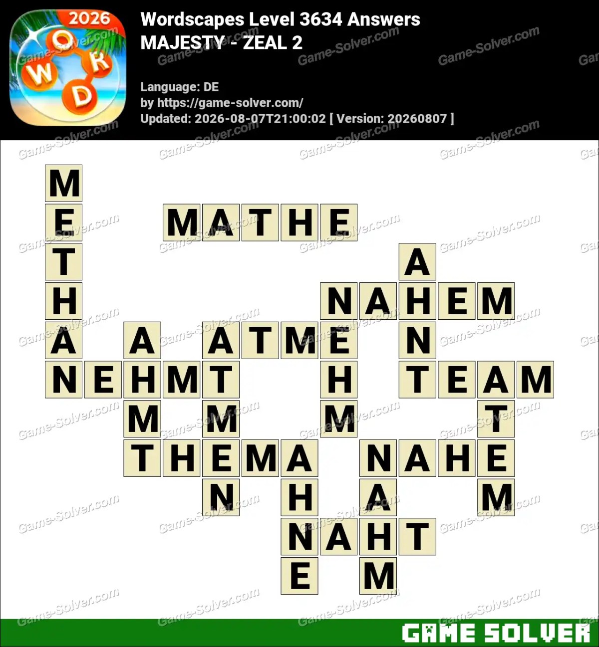 Wordscapes Deutsche Level 3634 Answers — MAJESTY - ZEAL 2