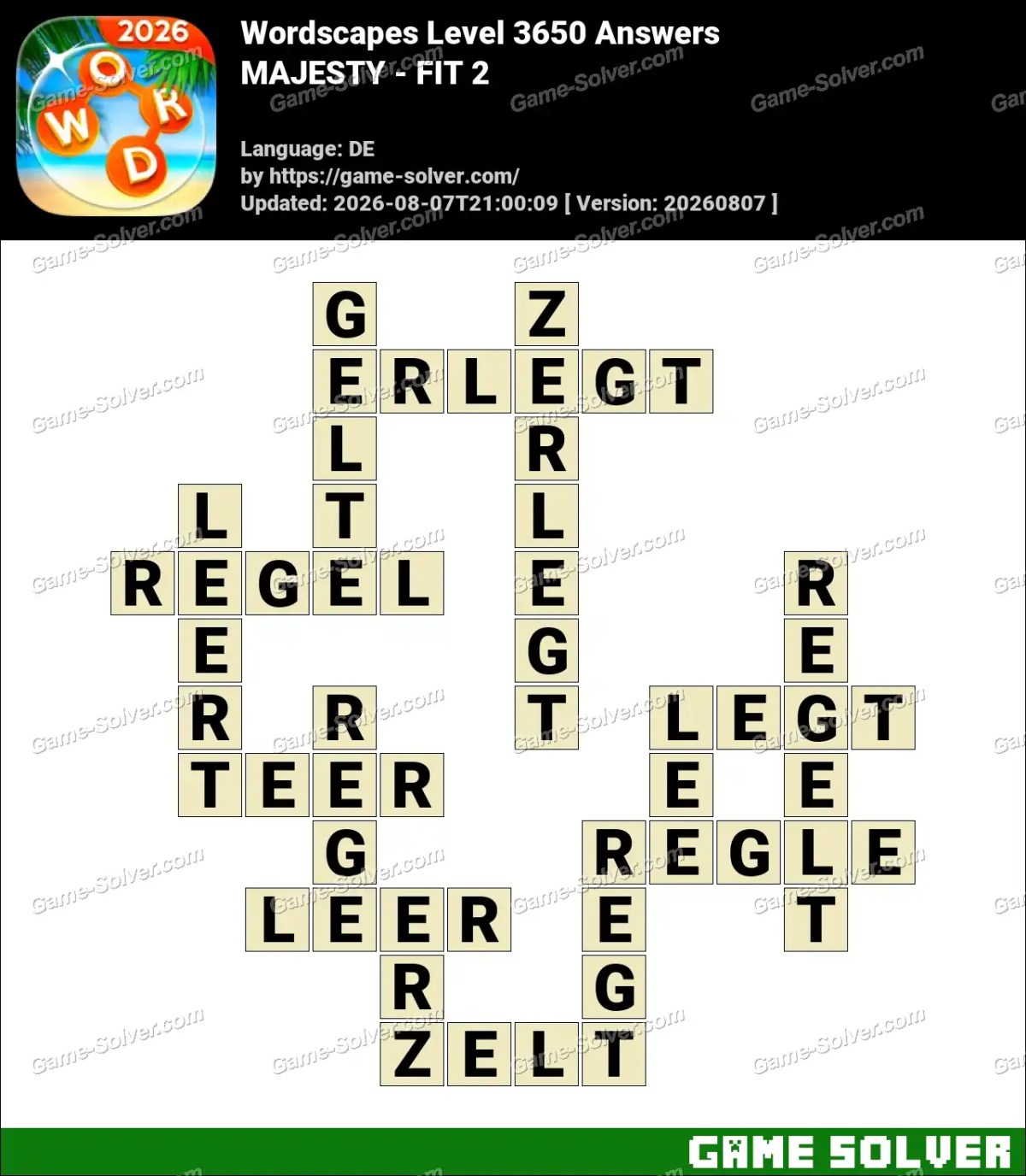 Wordscapes Deutsche Level 3650 Answers — MAJESTY - FIT 2
