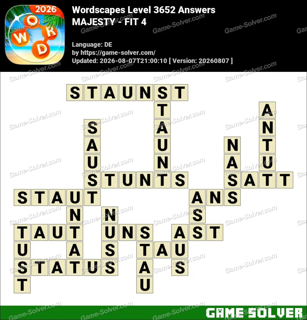 Wordscapes Deutsche Level 3652 Answers — MAJESTY - FIT 4