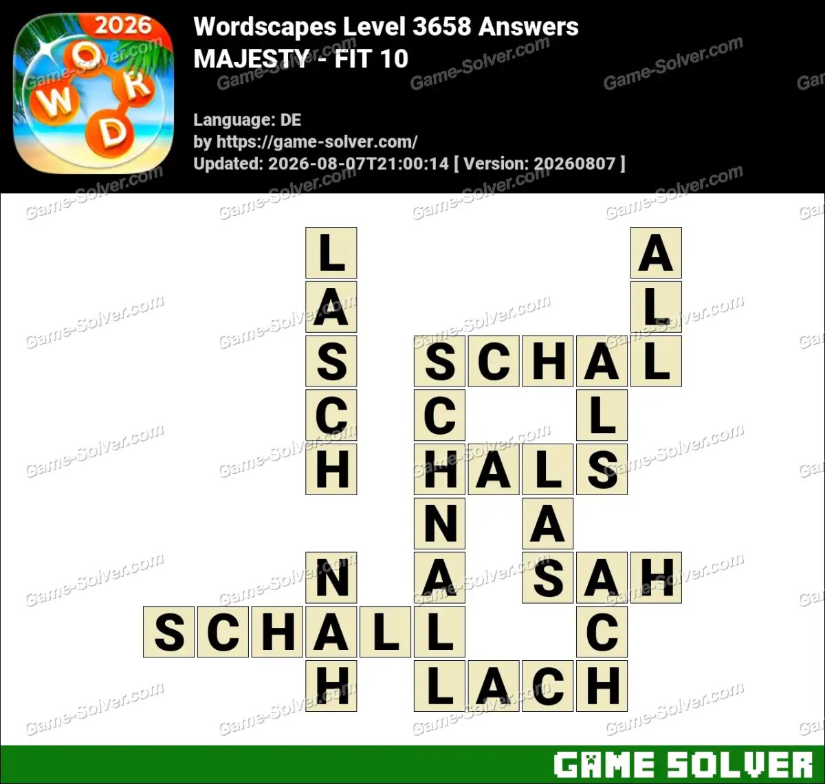 Wordscapes Deutsche Level 3658 Answers — MAJESTY - FIT 10