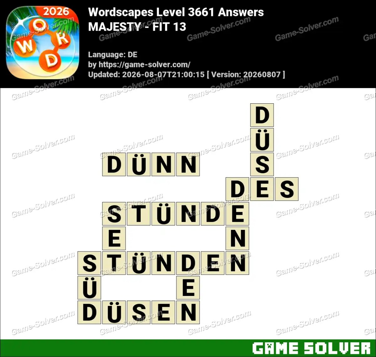 Wordscapes Deutsche Level 3661 Answers — MAJESTY - FIT 13