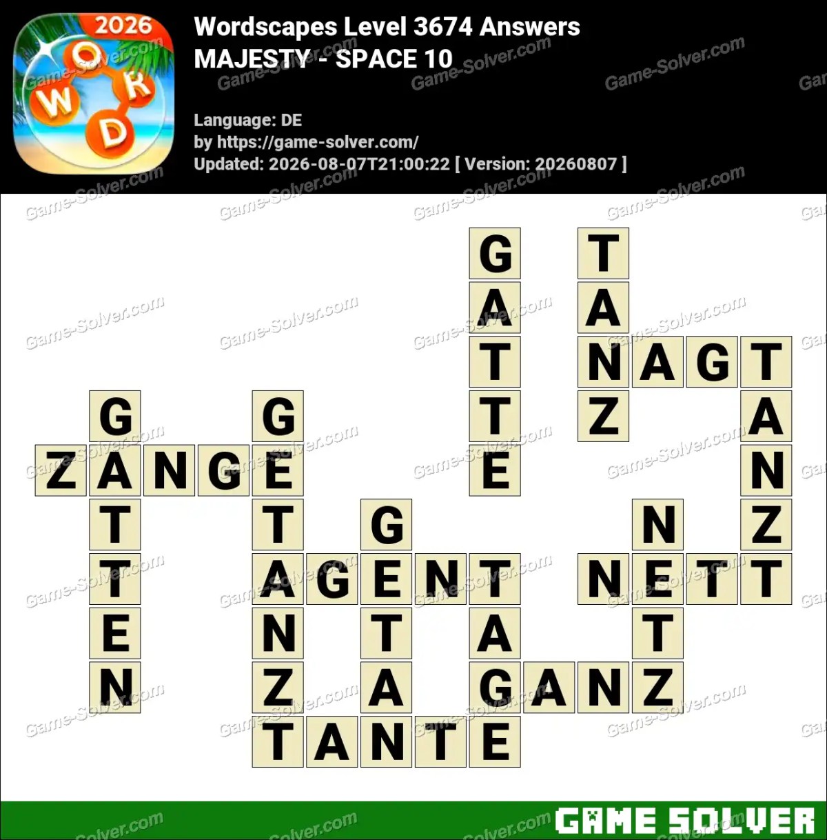 Wordscapes Deutsche Level 3674 Answers — MAJESTY - SPACE 10