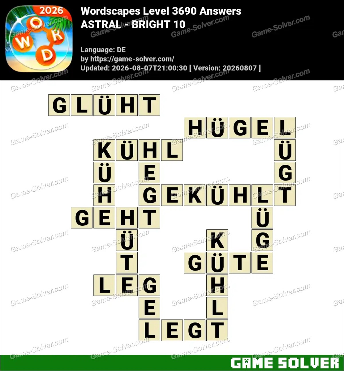 Wordscapes Deutsche Level 3690 Answers — ASTRAL - BRIGHT 10