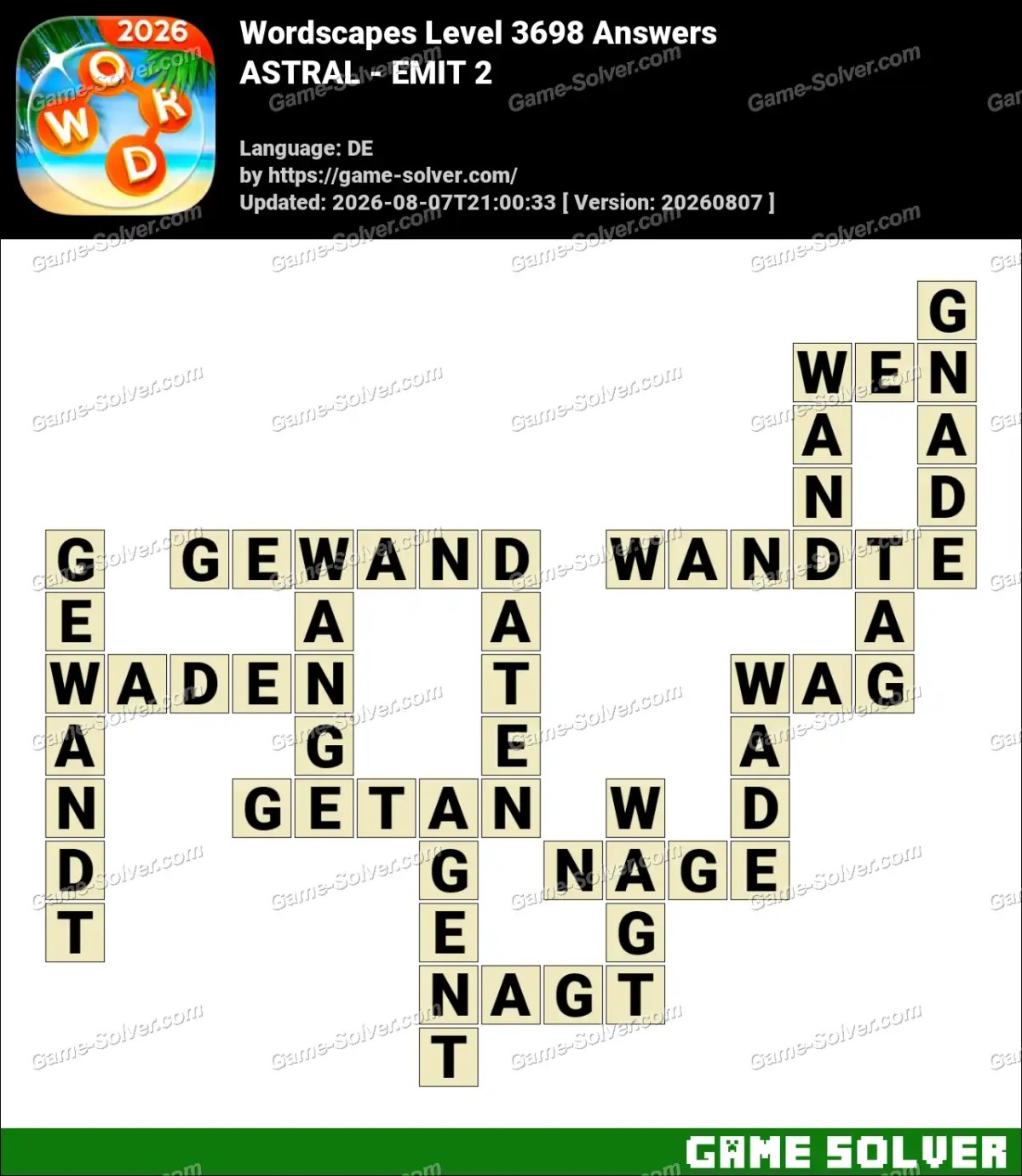 Wordscapes Deutsche Level 3698 Answers — ASTRAL - EMIT 2