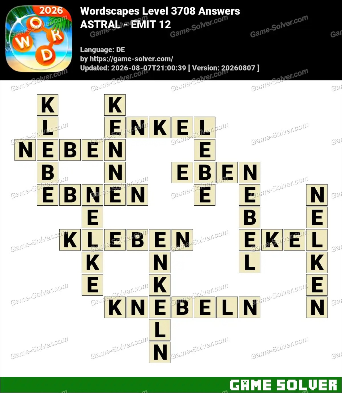 Wordscapes Deutsche Level 3708 Answers — ASTRAL - EMIT 12