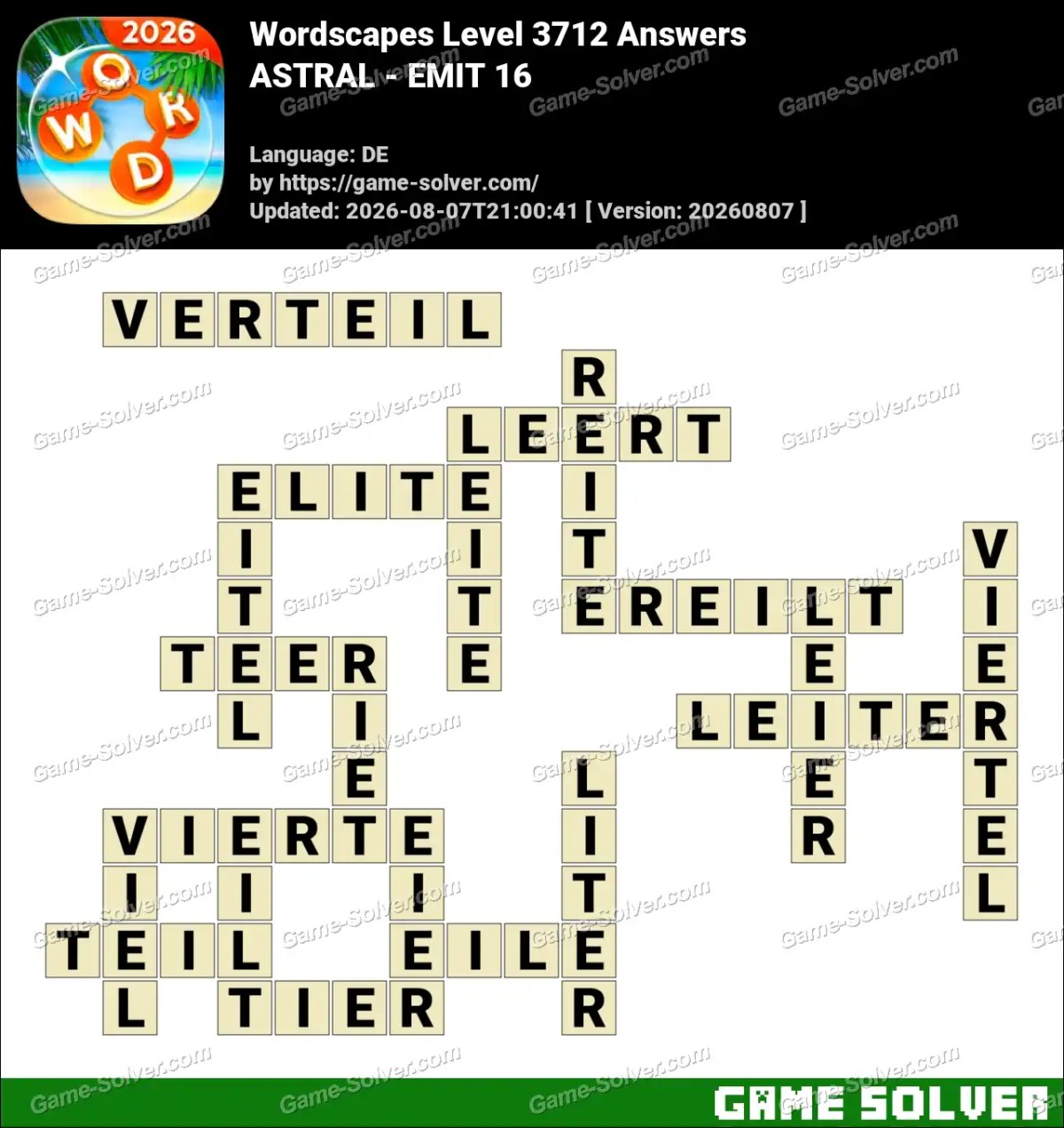 Wordscapes Deutsche Level 3712 Answers — ASTRAL - EMIT 16
