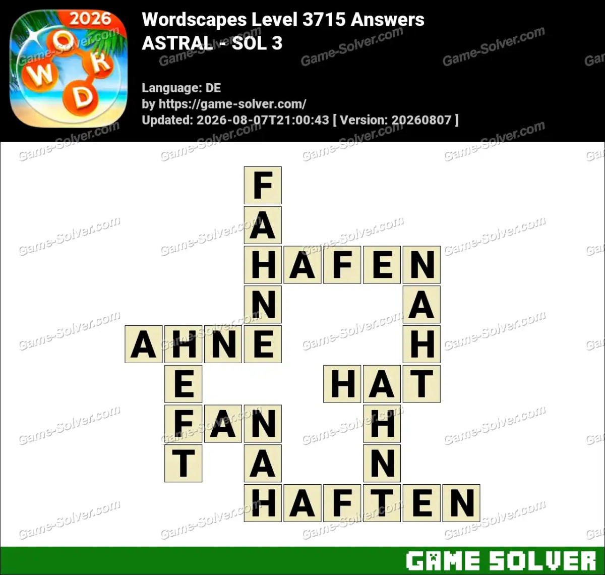 Wordscapes Deutsche Level 3715 Answers — ASTRAL - SOL 3