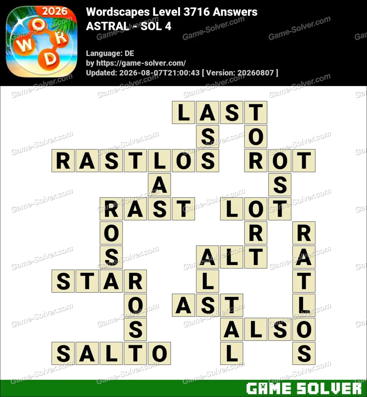 Wordscapes Deutsche Level 3716 Answers — ASTRAL - SOL 4
