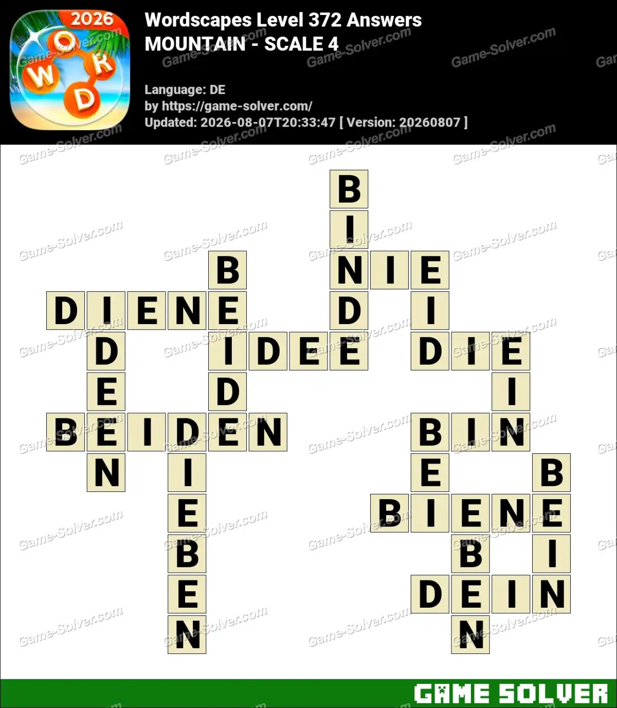 Wordscapes Deutsche Level 372 Answers — MOUNTAIN - SCALE 4
