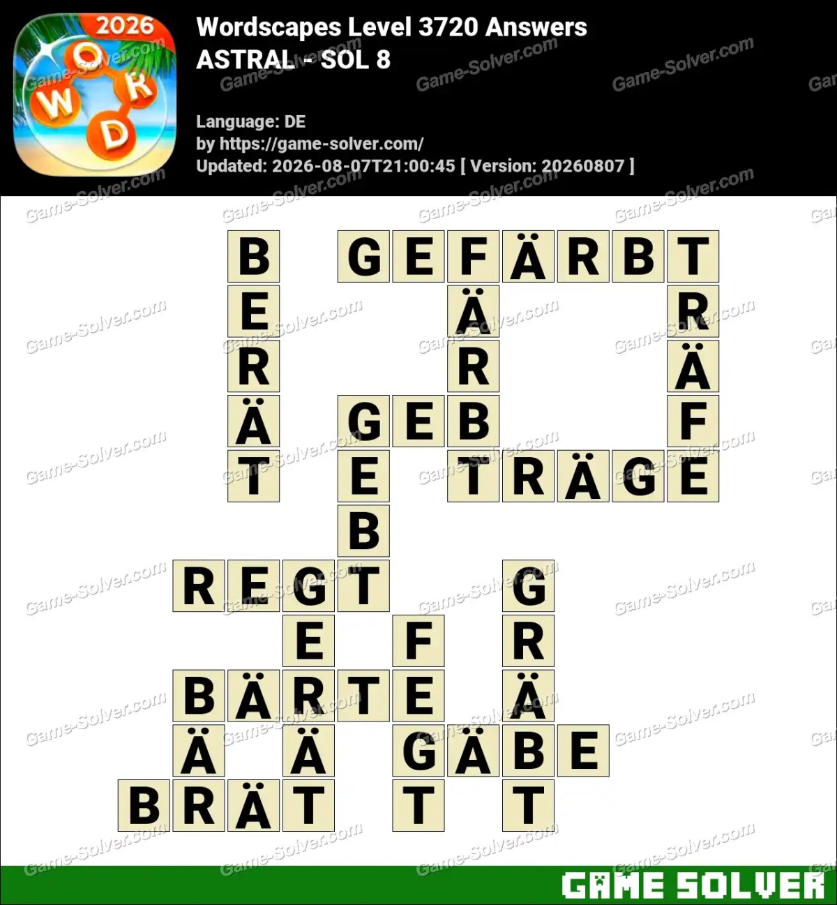 Wordscapes Deutsche Level 3720 Answers — ASTRAL - SOL 8