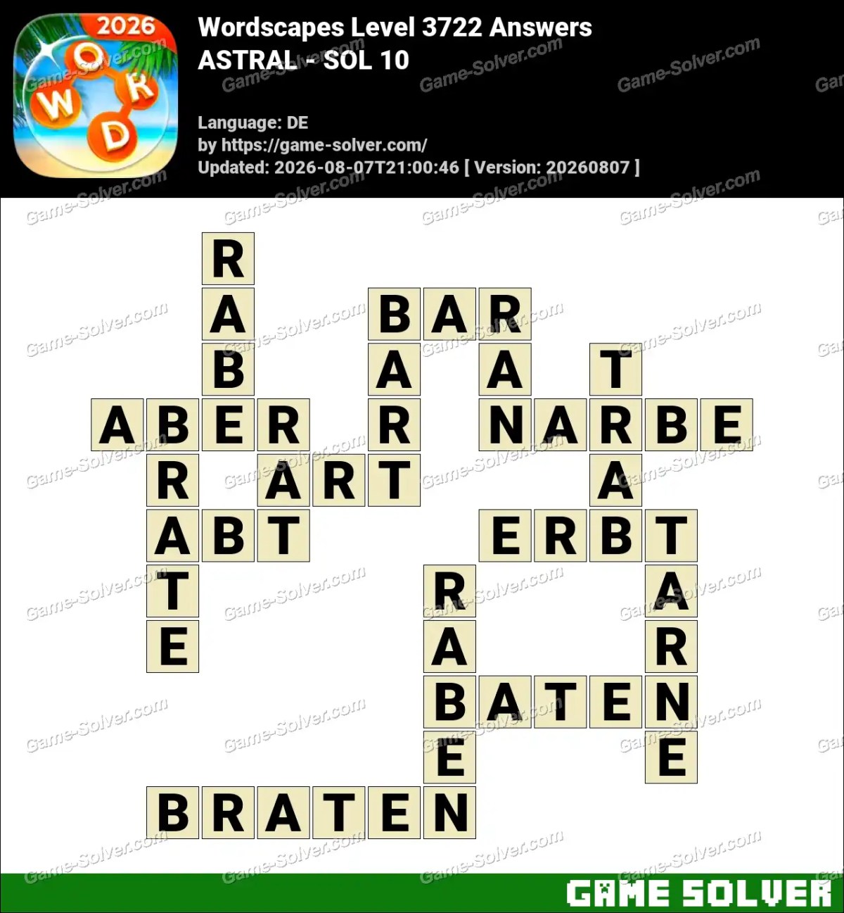 Wordscapes Deutsche Level 3722 Answers — ASTRAL - SOL 10