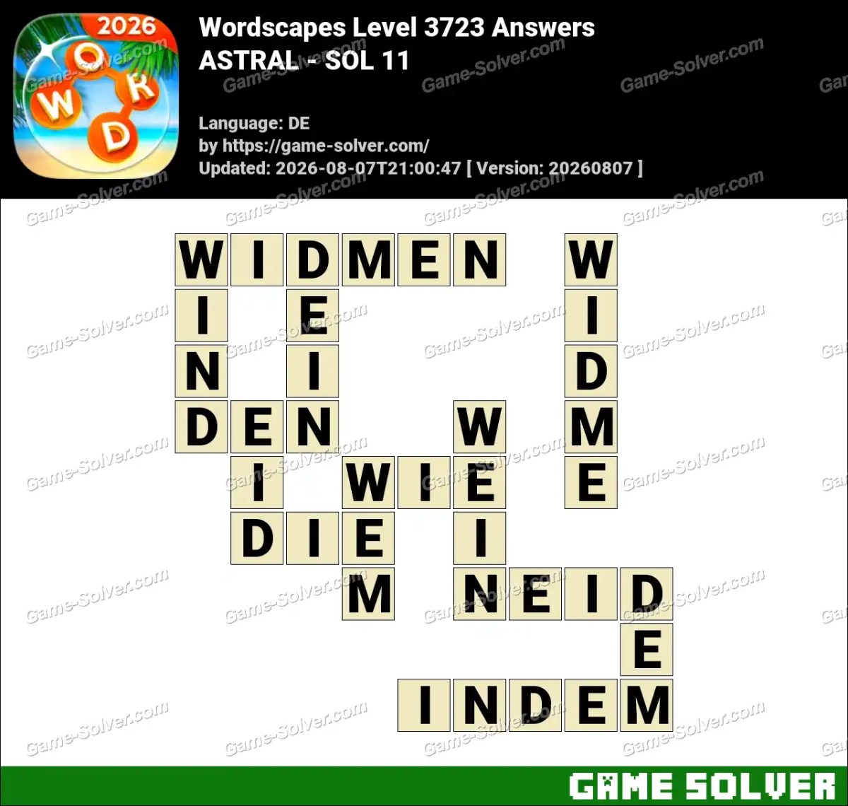 Wordscapes Deutsche Level 3723 Answers — ASTRAL - SOL 11