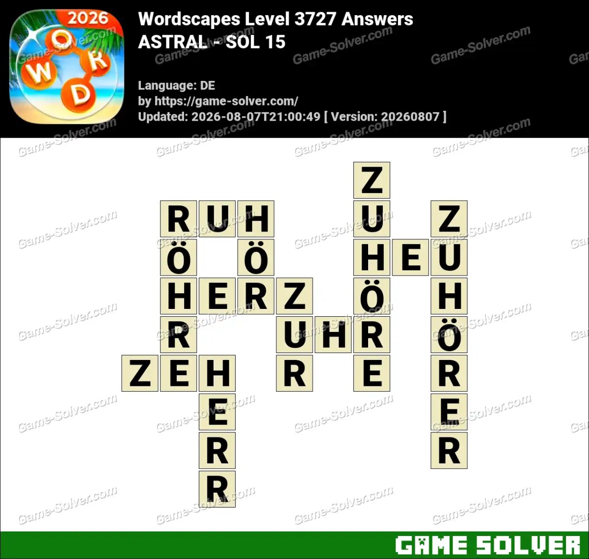 Wordscapes Deutsche Level 3727 Answers — ASTRAL - SOL 15