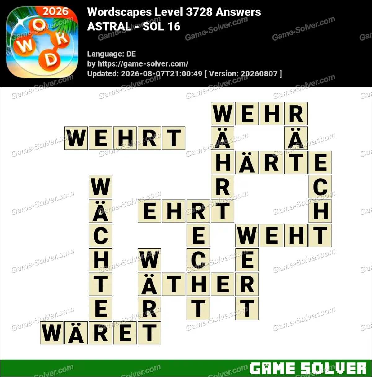 Wordscapes Deutsche Level 3728 Answers — ASTRAL - SOL 16