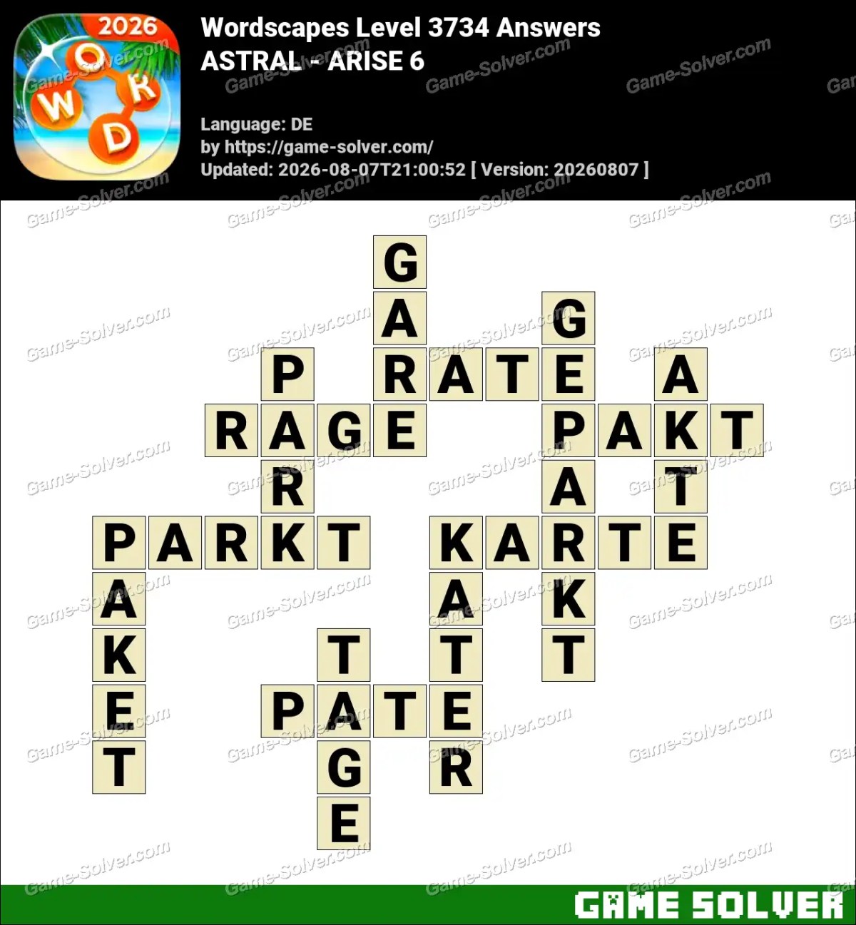 Wordscapes Deutsche Level 3734 Answers — ASTRAL - ARISE 6