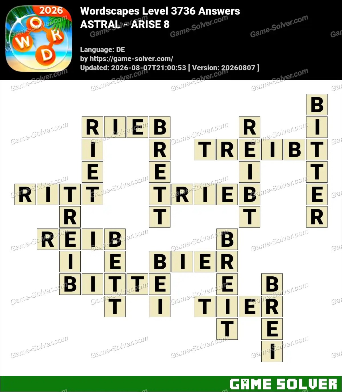 Wordscapes Deutsche Level 3736 Answers — ASTRAL - ARISE 8