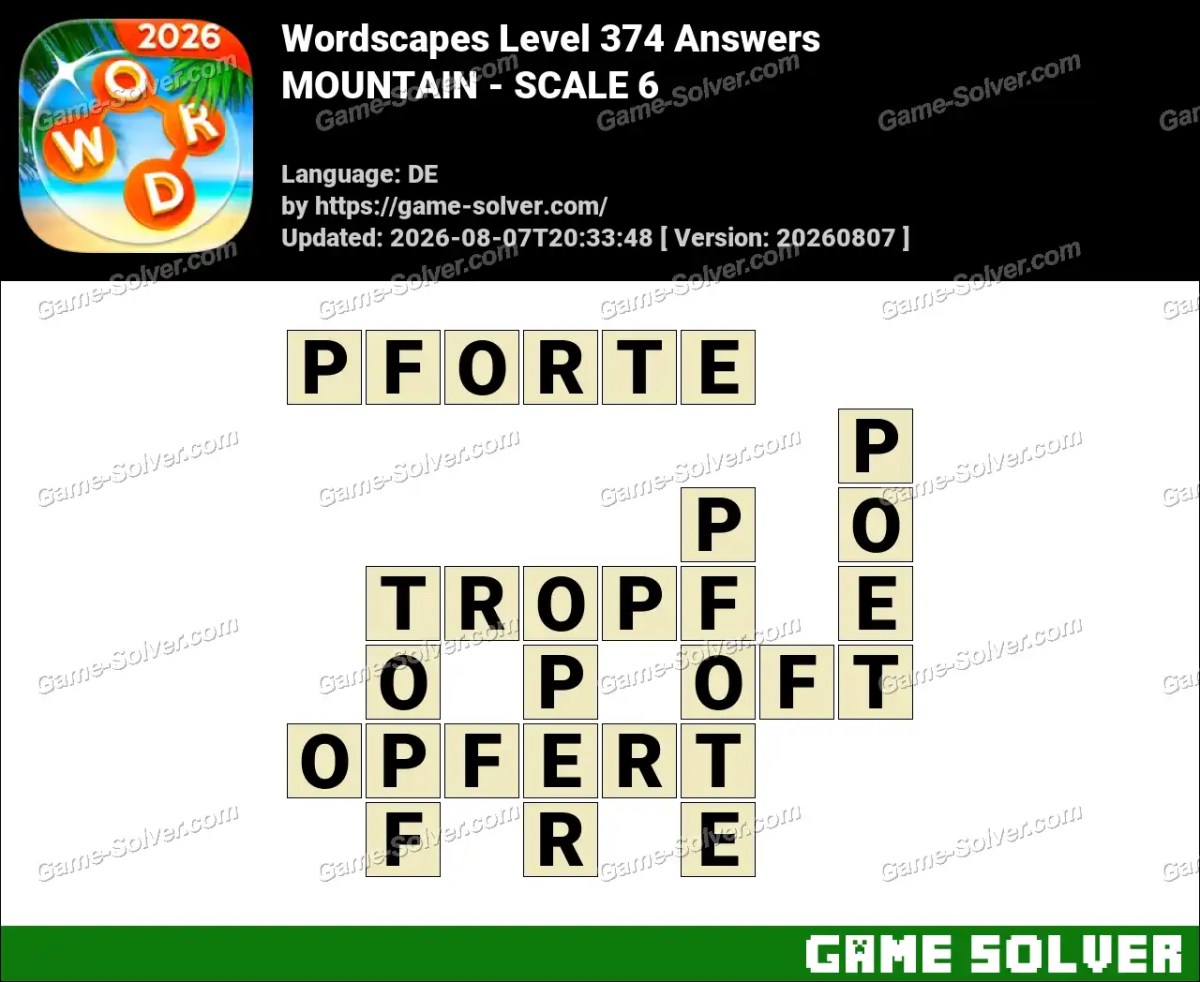 Wordscapes Deutsche Level 374 Answers — MOUNTAIN - SCALE 6