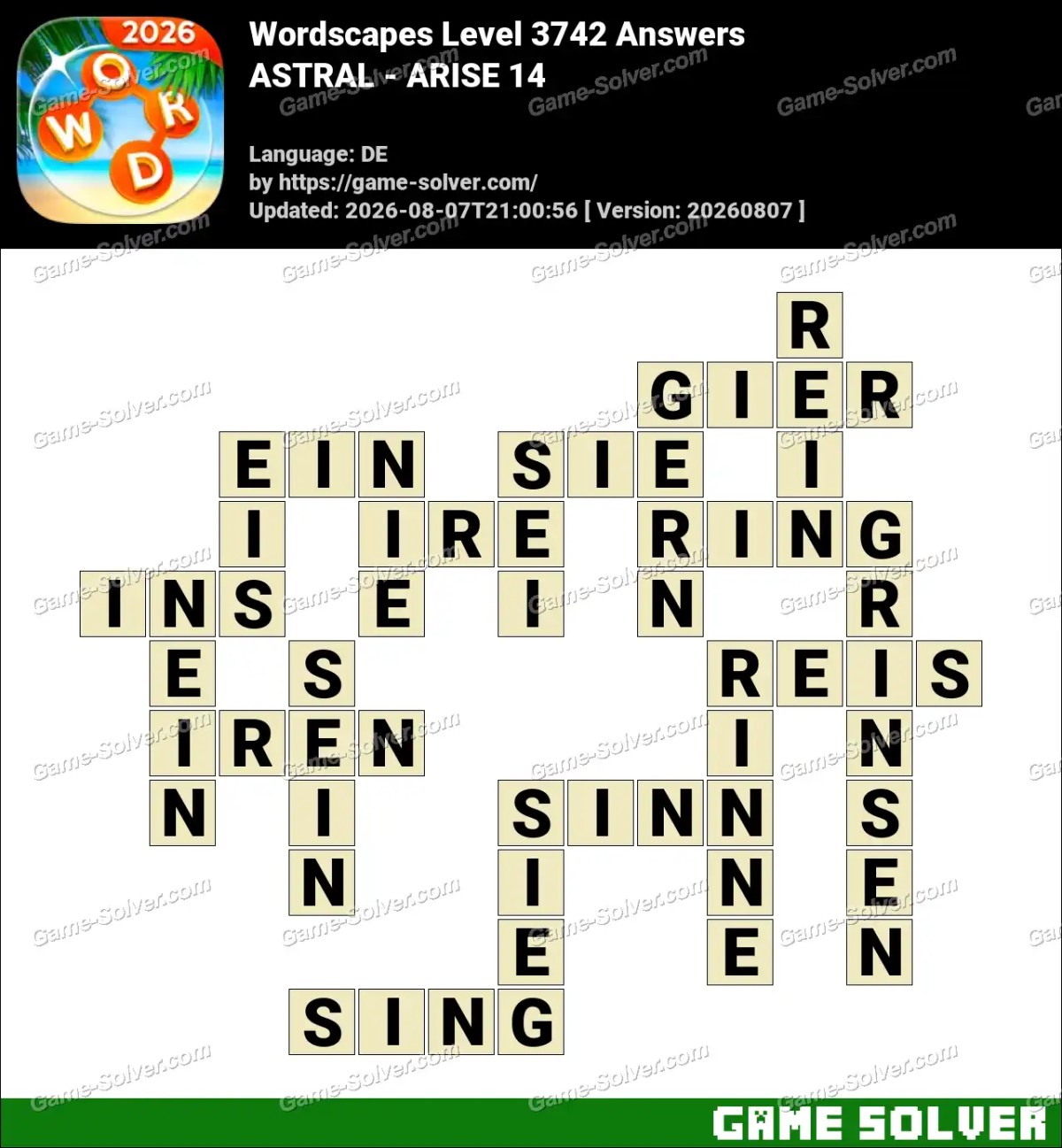 Wordscapes Deutsche Level 3742 Answers — ASTRAL - ARISE 14