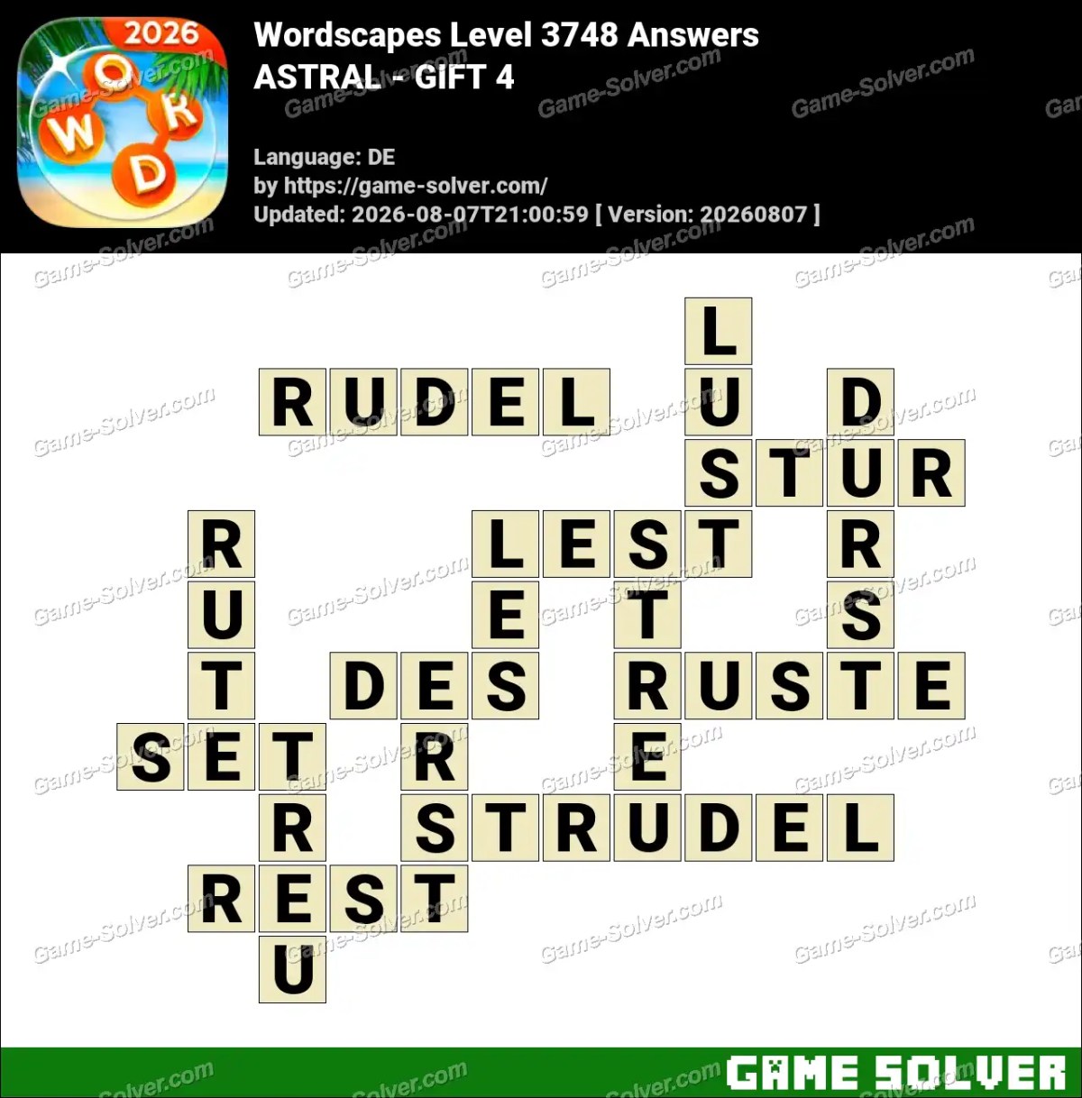 Wordscapes Deutsche Level 3748 Answers — ASTRAL - GIFT 4