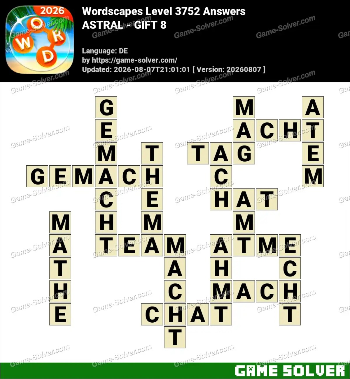Wordscapes Deutsche Level 3752 Answers — ASTRAL - GIFT 8