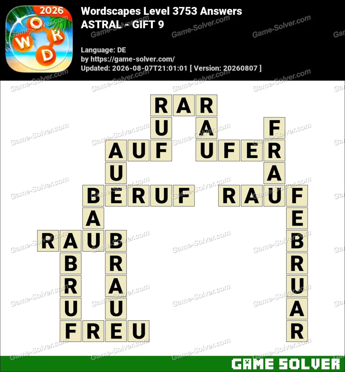 Wordscapes Deutsche Level 3753 Answers — ASTRAL - GIFT 9