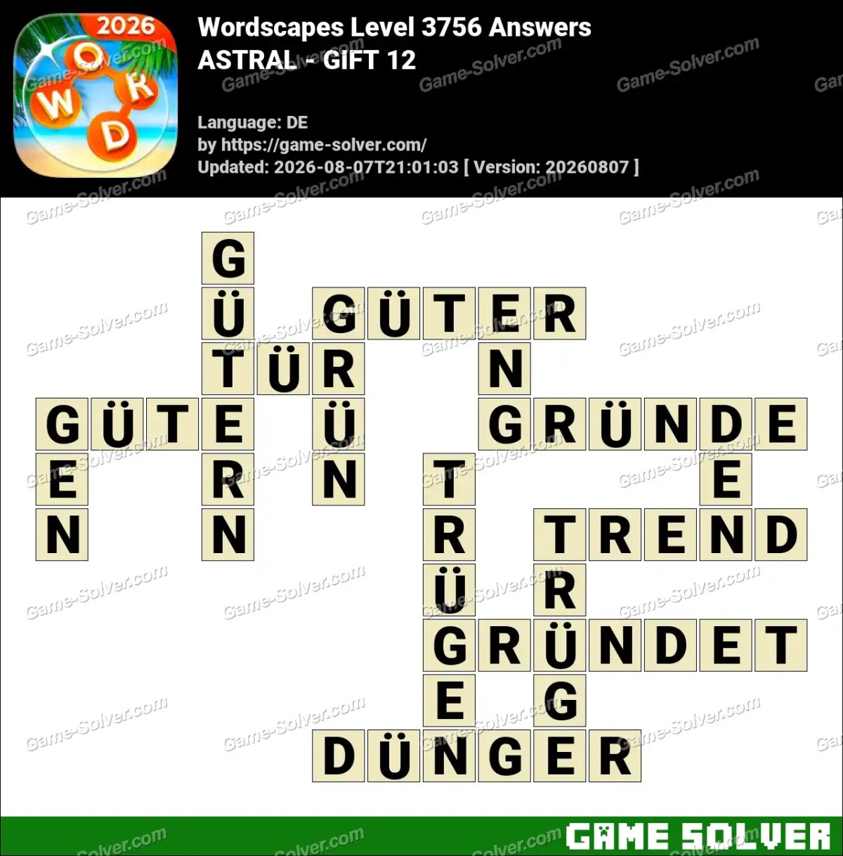Wordscapes Deutsche Level 3756 Answers — ASTRAL - GIFT 12