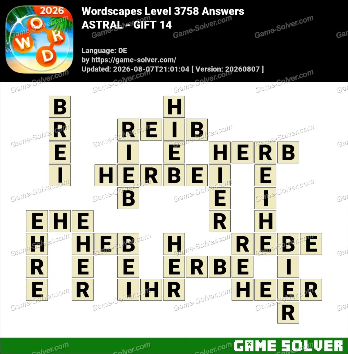 Wordscapes Deutsche Level 3758 Answers — ASTRAL - GIFT 14