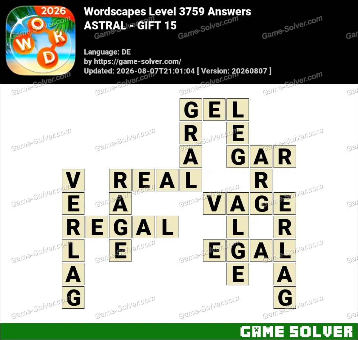 Wordscapes Deutsche Level 3759 Answers — ASTRAL - GIFT 15