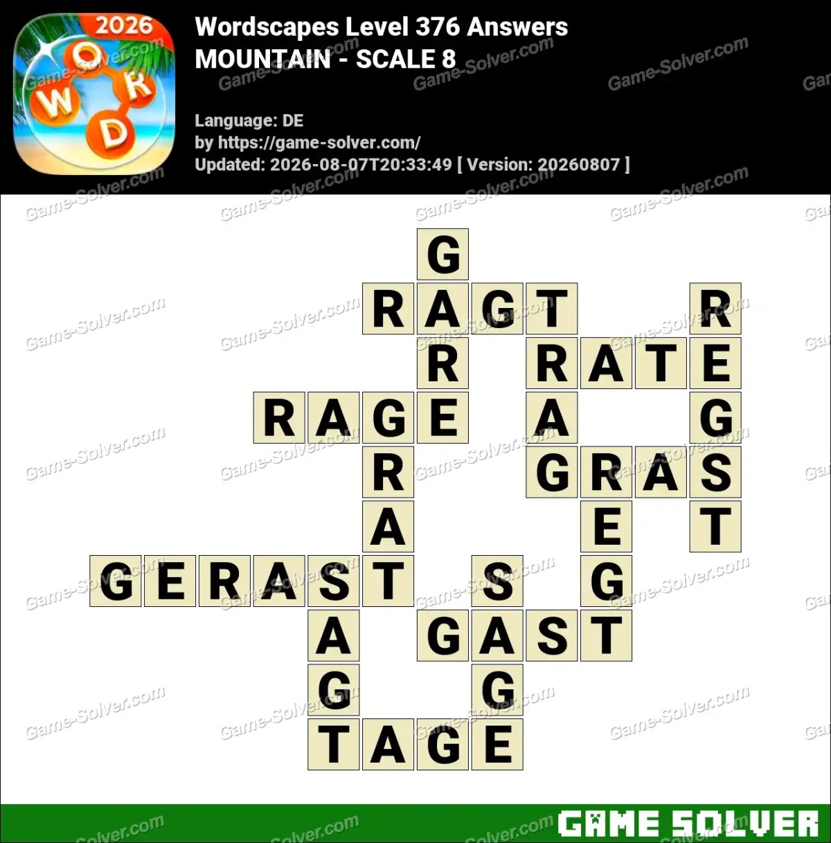 Wordscapes Deutsche Level 376 Answers — MOUNTAIN - SCALE 8