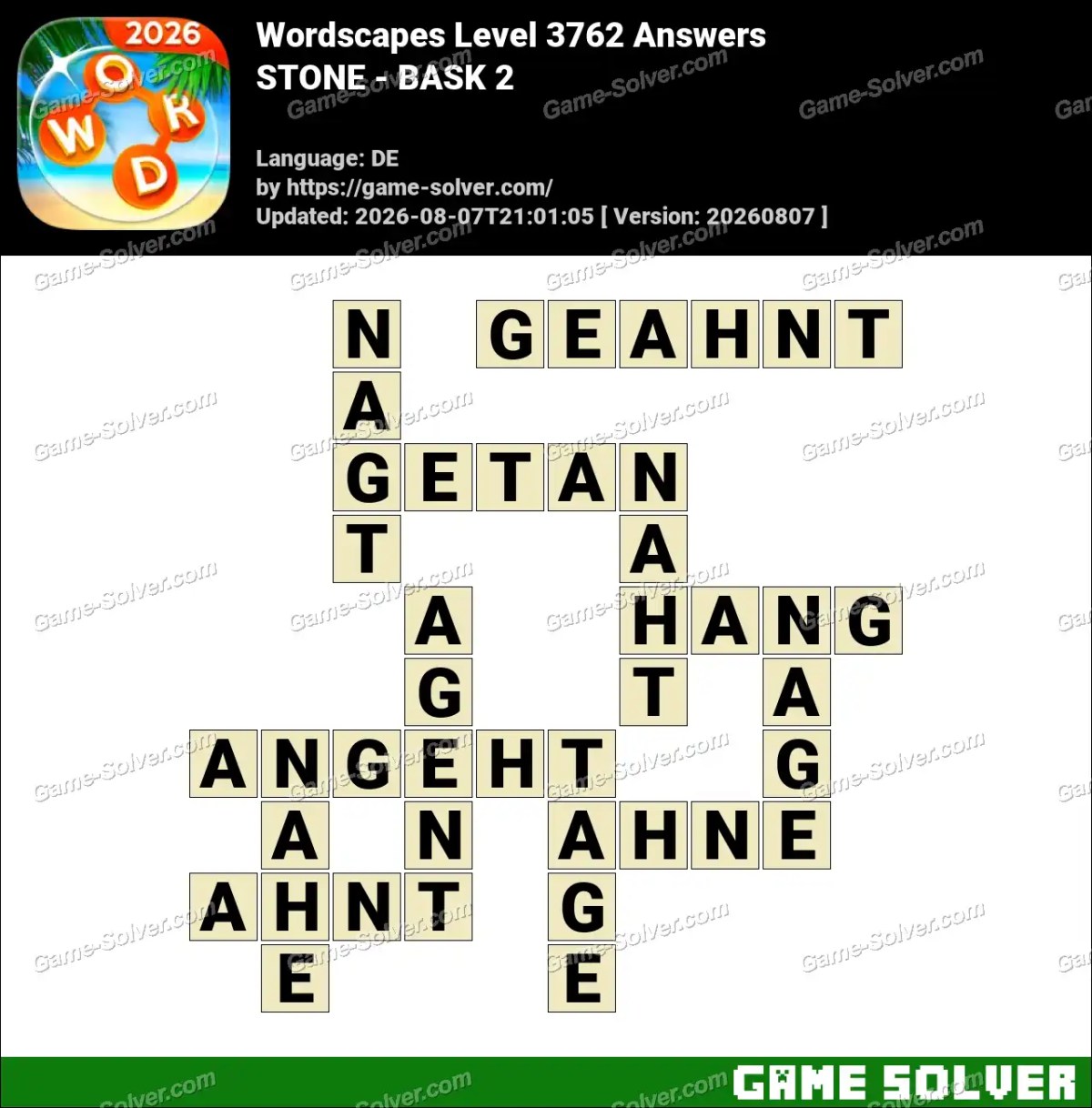 Wordscapes Deutsche Level 3762 Answers — STONE - BASK 2