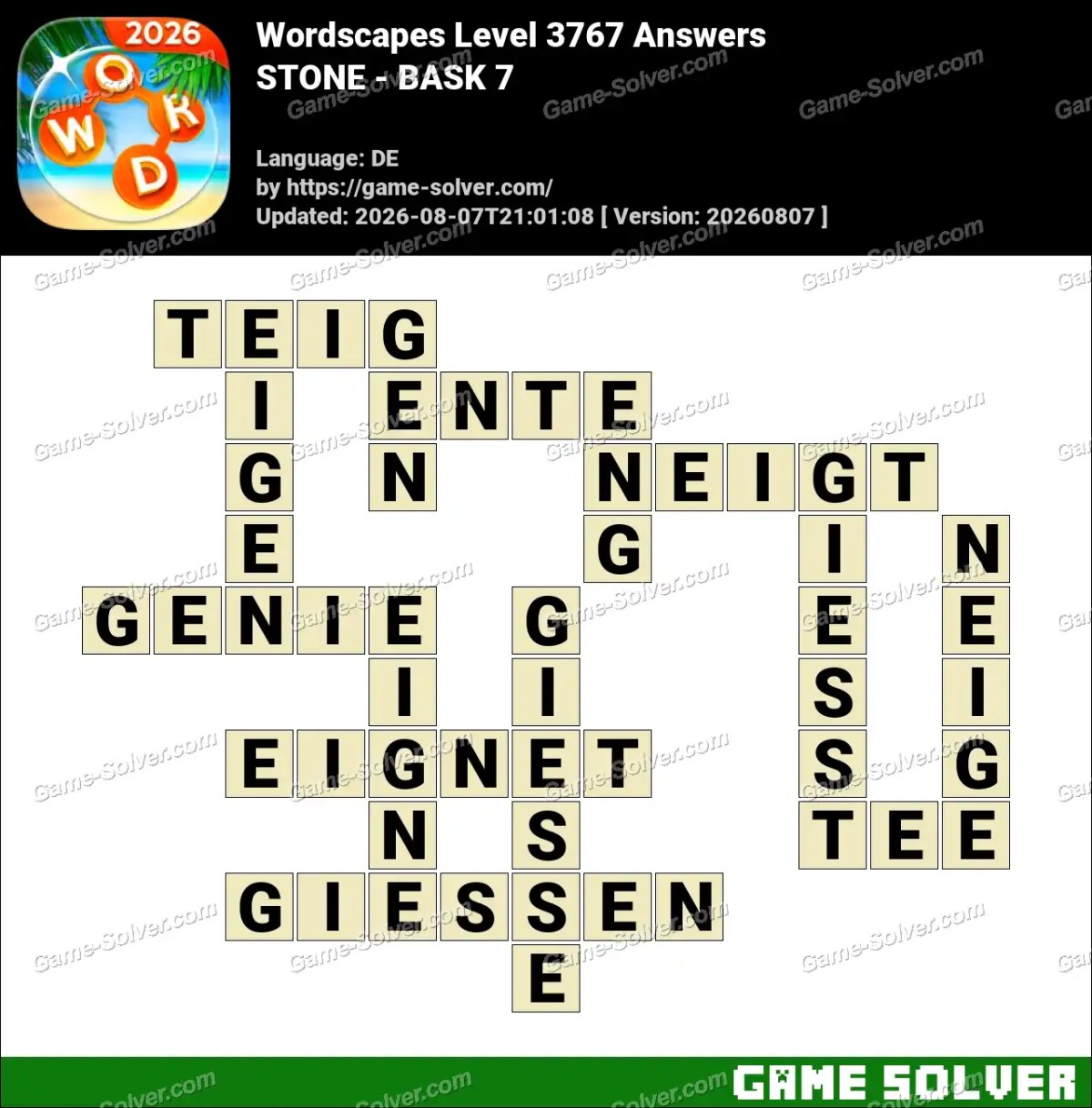 Wordscapes Deutsche Level 3767 Answers — STONE - BASK 7