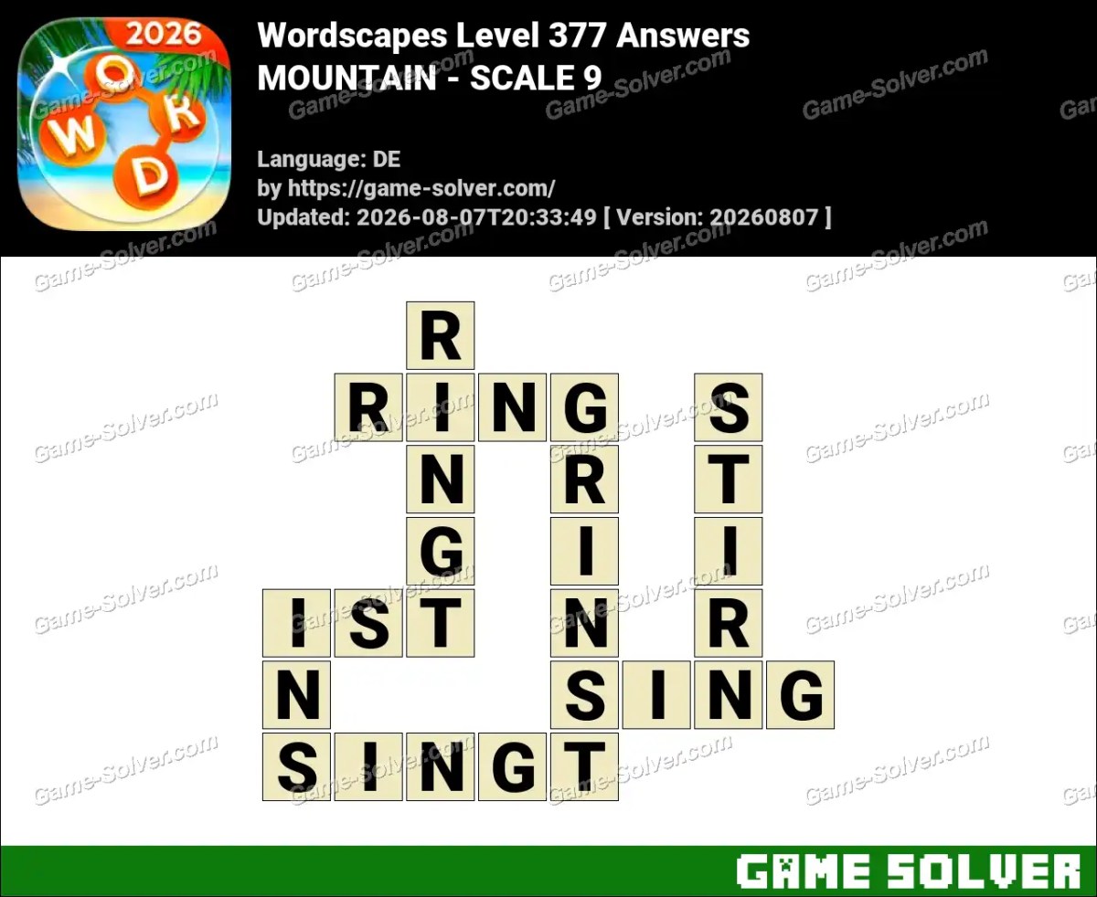 Wordscapes Deutsche Level 377 Answers — MOUNTAIN - SCALE 9