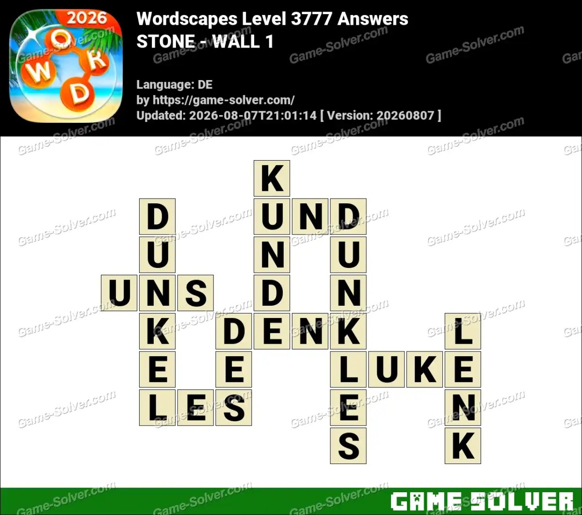 Wordscapes Deutsche Level 3777 Answers — STONE - WALL 1