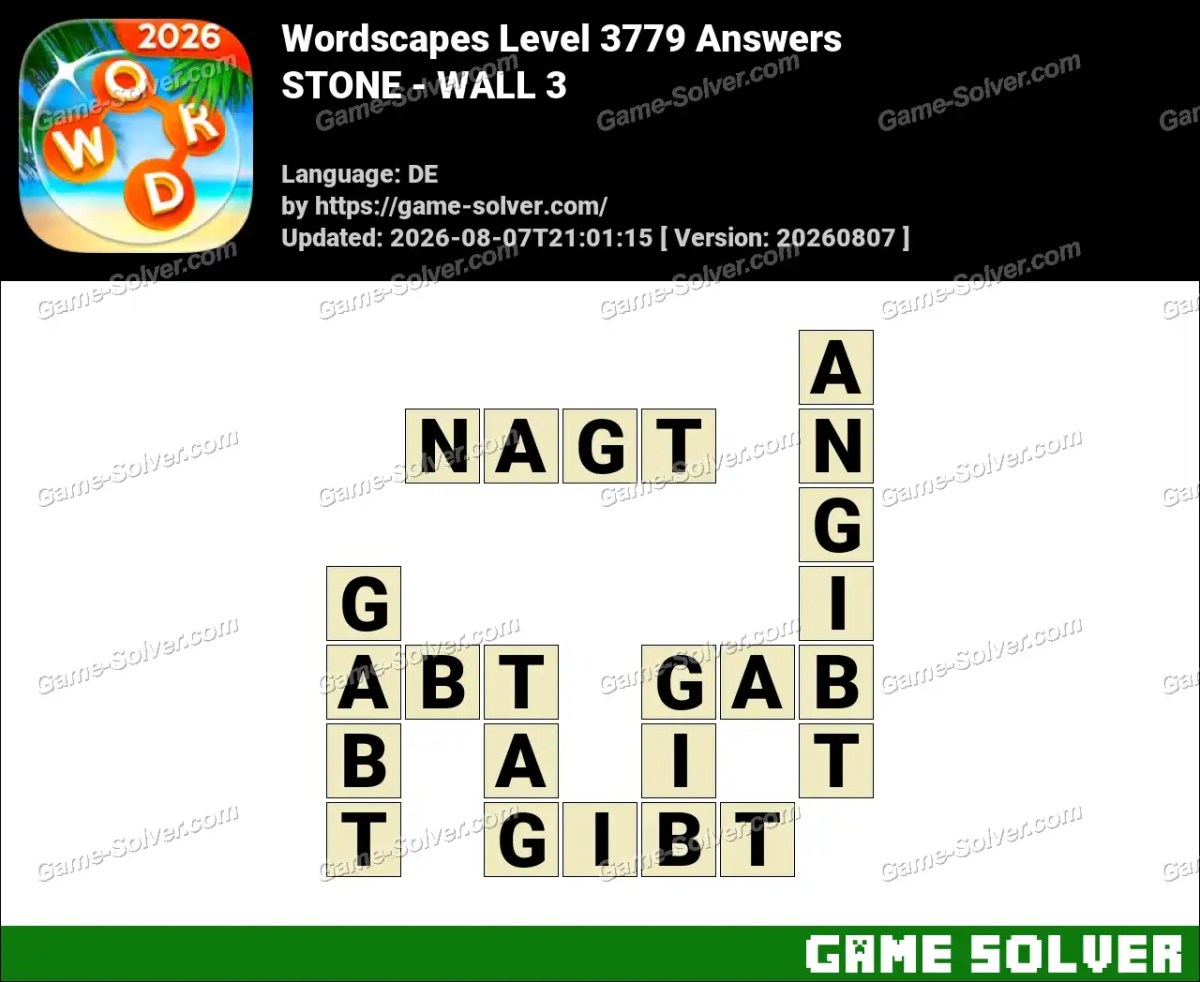 Wordscapes Deutsche Level 3779 Answers — STONE - WALL 3