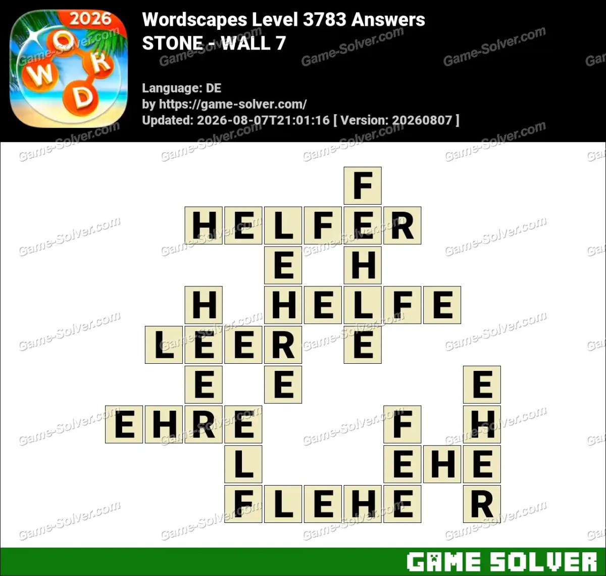 Wordscapes Deutsche Level 3783 Answers — STONE - WALL 7