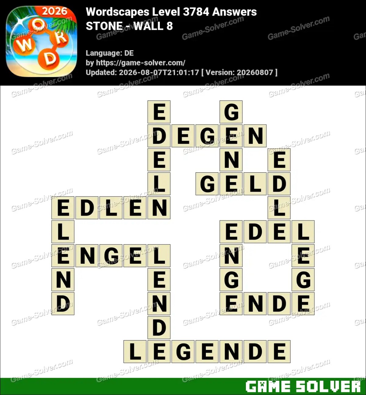 Wordscapes Deutsche Level 3784 Answers — STONE - WALL 8