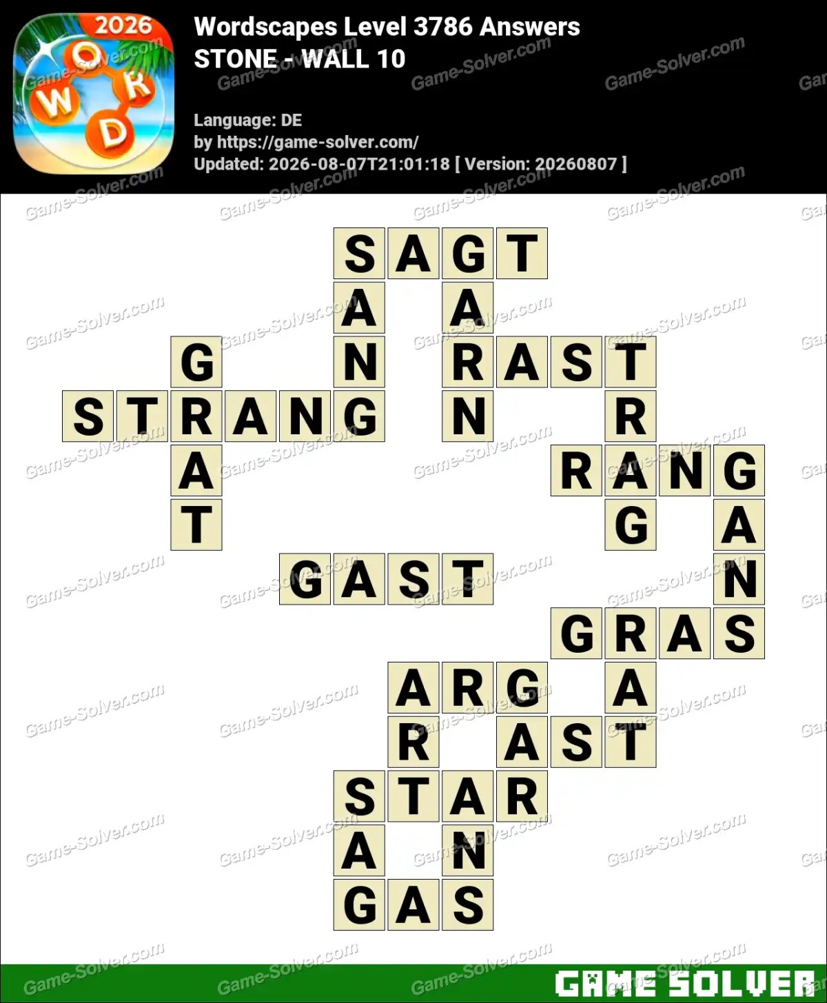 Wordscapes Deutsche Level 3786 Answers — STONE - WALL 10