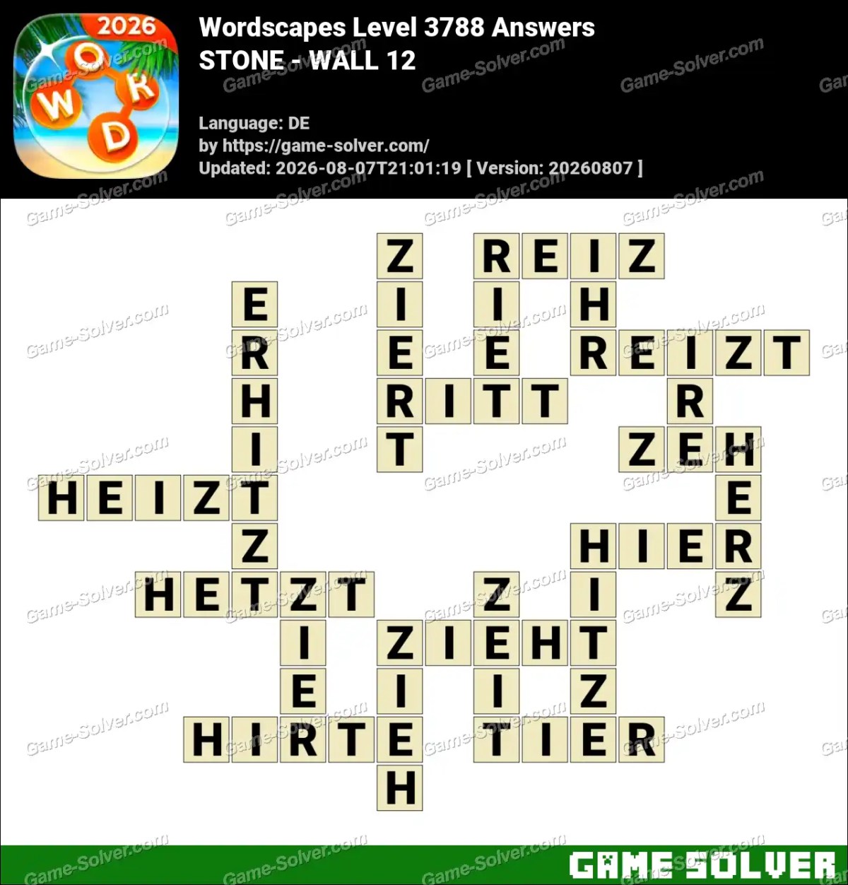 Wordscapes Deutsche Level 3788 Answers — STONE - WALL 12