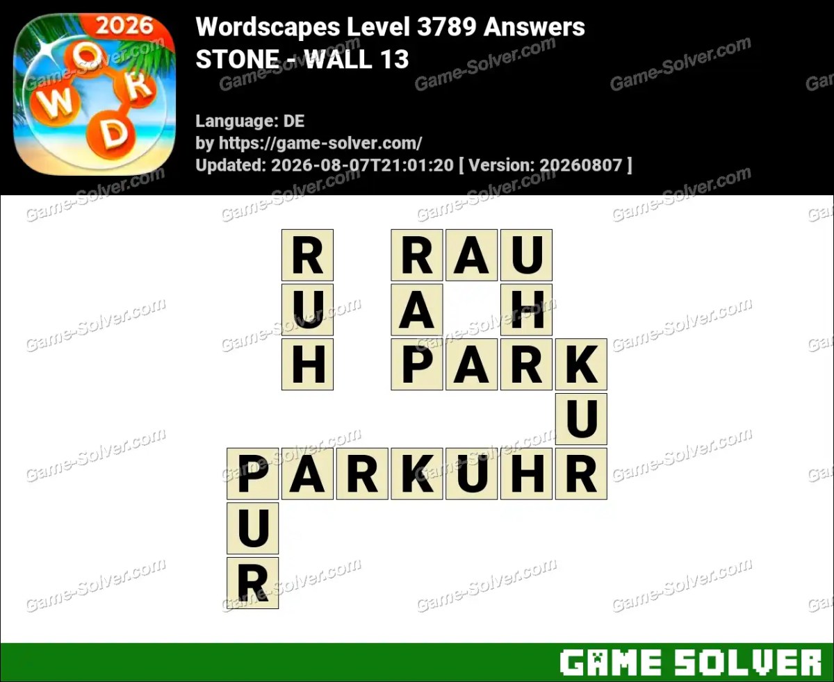 Wordscapes Deutsche Level 3789 Answers — STONE - WALL 13