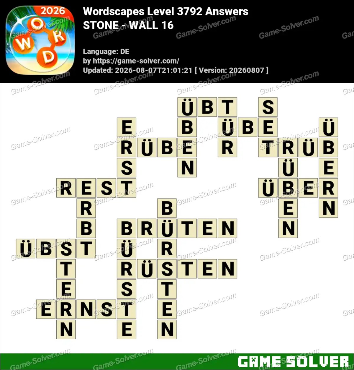 Wordscapes Deutsche Level 3792 Answers — STONE - WALL 16