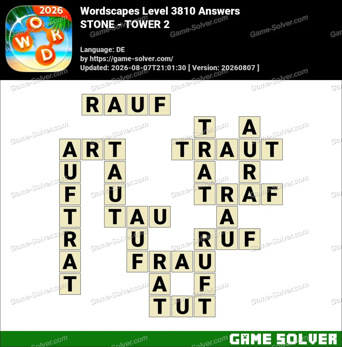 Wordscapes Deutsche Level 3810 Answers — STONE - TOWER 2