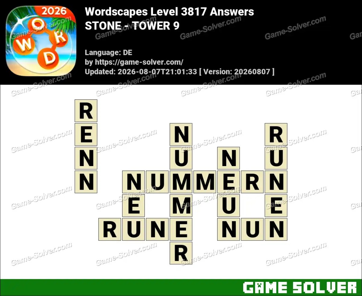 Wordscapes Deutsche Level 3817 Answers — STONE - TOWER 9