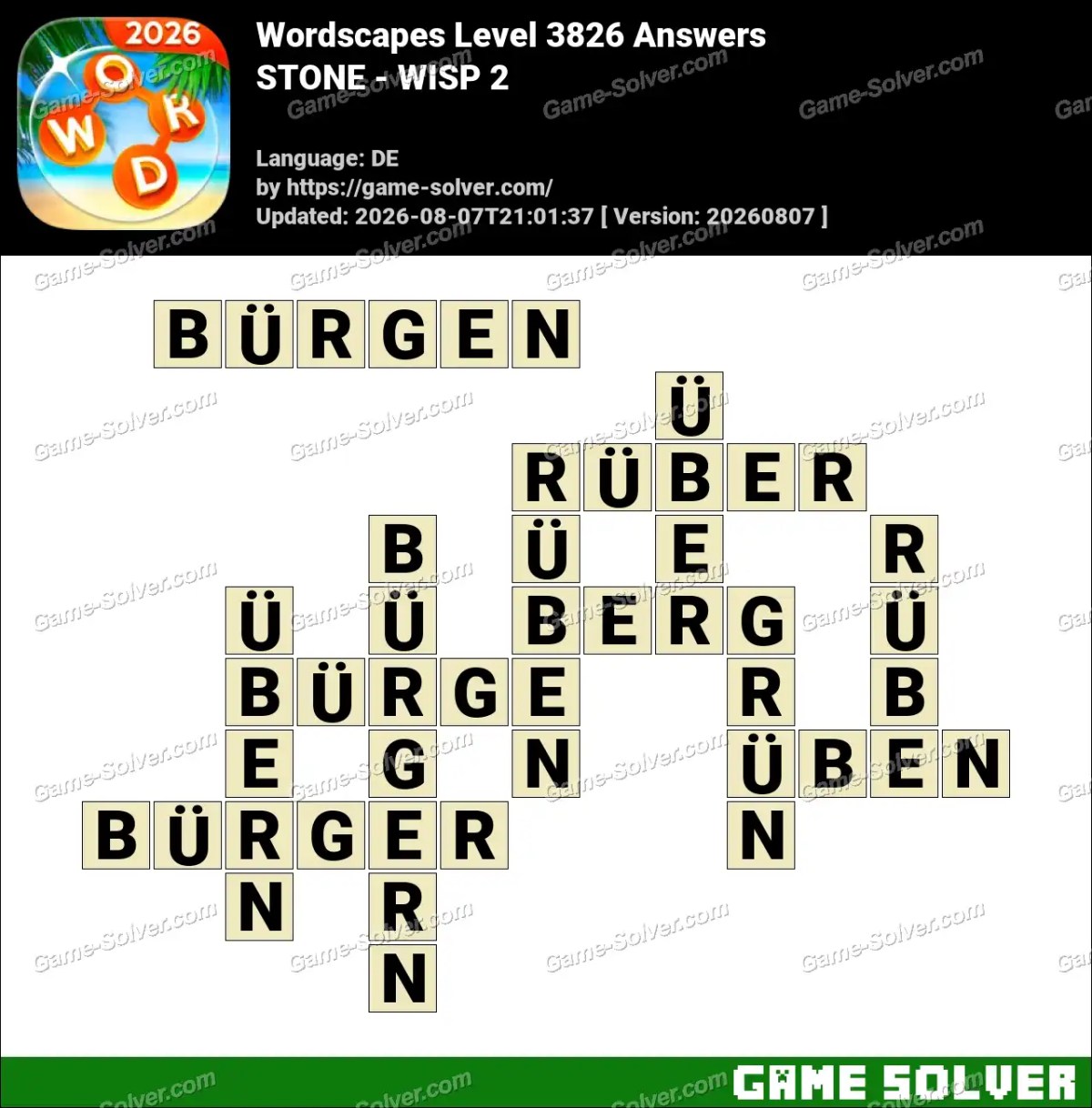 Wordscapes Deutsche Level 3826 Answers — STONE - WISP 2