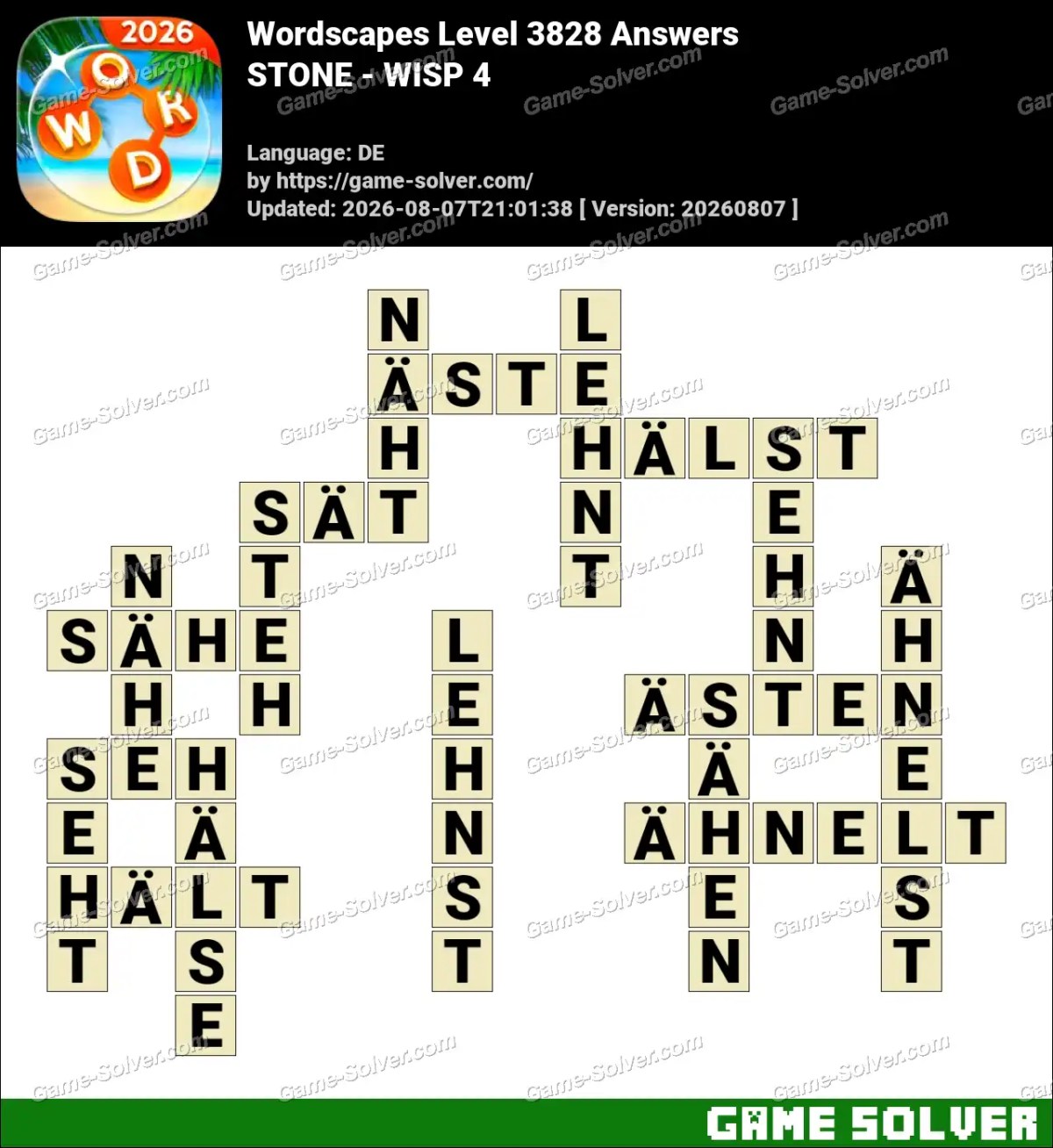 Wordscapes Deutsche Level 3828 Answers — STONE - WISP 4