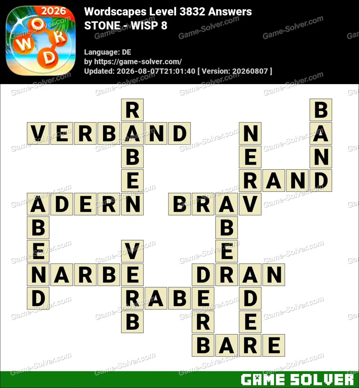 Wordscapes Deutsche Level 3832 Answers — STONE - WISP 8