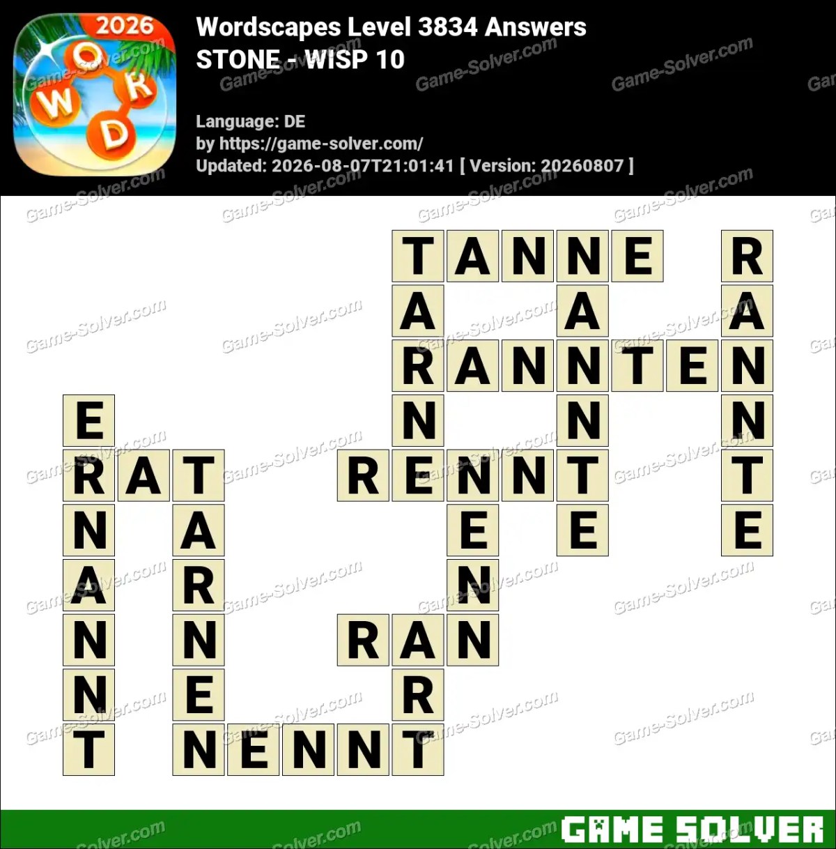 Wordscapes Deutsche Level 3834 Answers — STONE - WISP 10