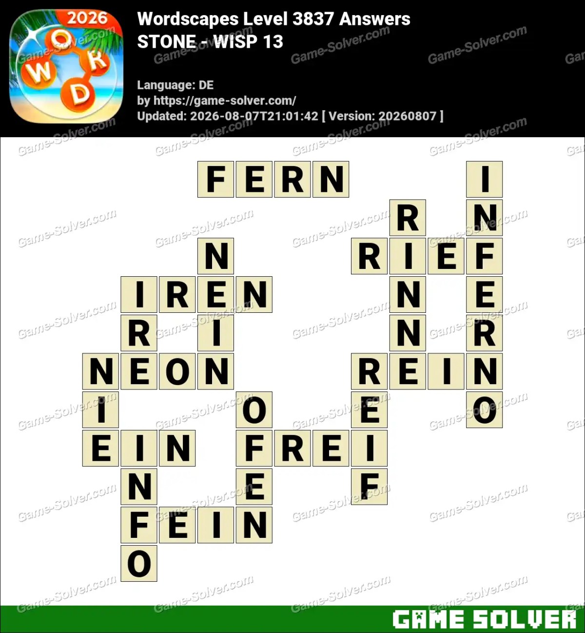 Wordscapes Deutsche Level 3837 Answers — STONE - WISP 13