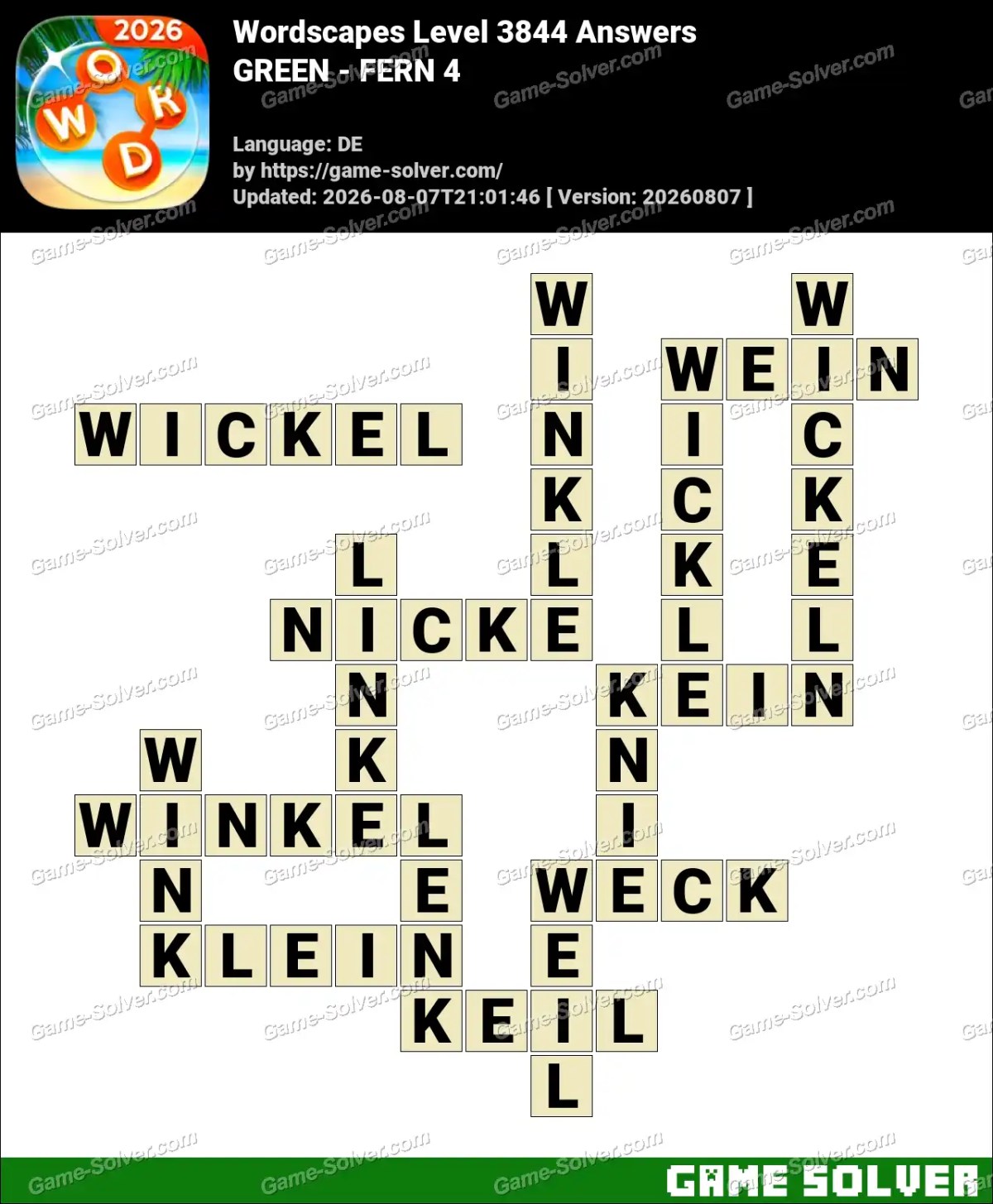Wordscapes Deutsche Level 3844 Answers — GREEN - FERN 4